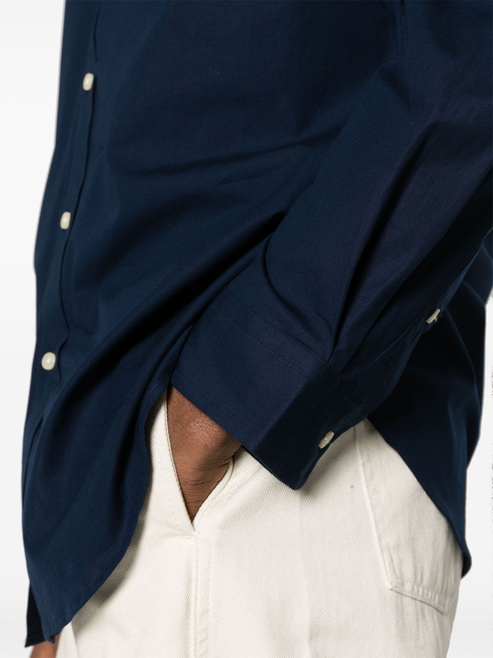 POLO RALPH LAUREN Camicia in cotone blu con cavallino celeste