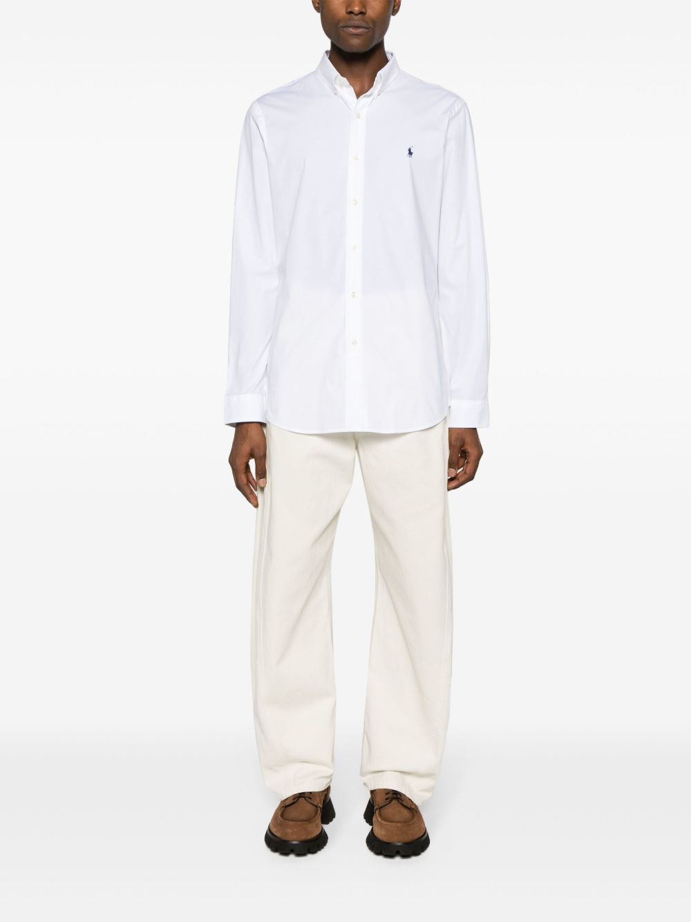 POLO RALPH LAUREN Camicia in cotone bianco con cavallino blu