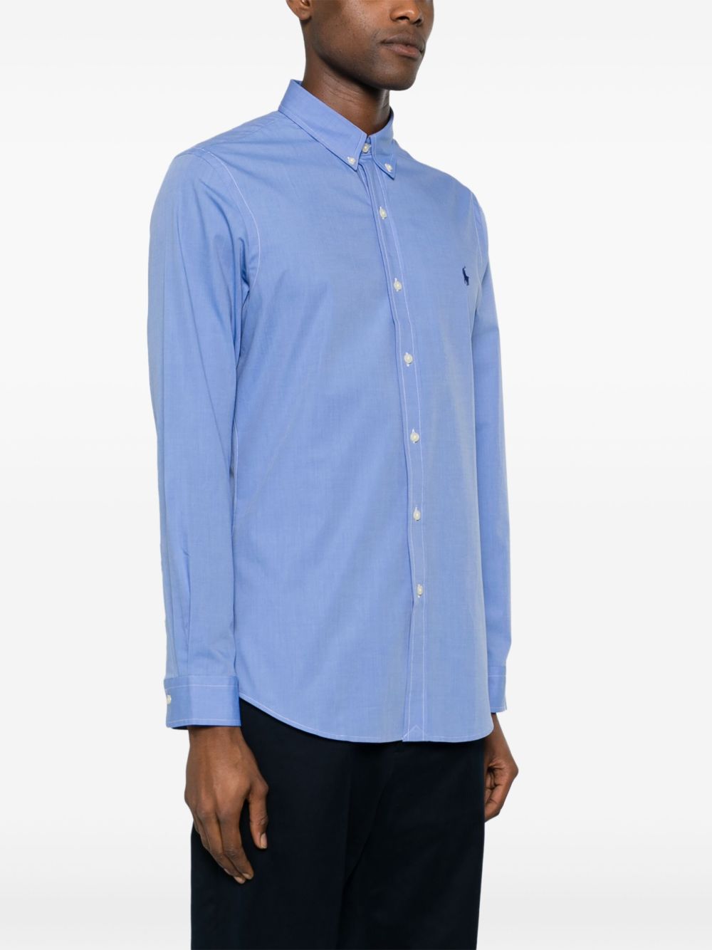 POLO RALPH LAUREN Camicia blu con logo ricamato sul petto