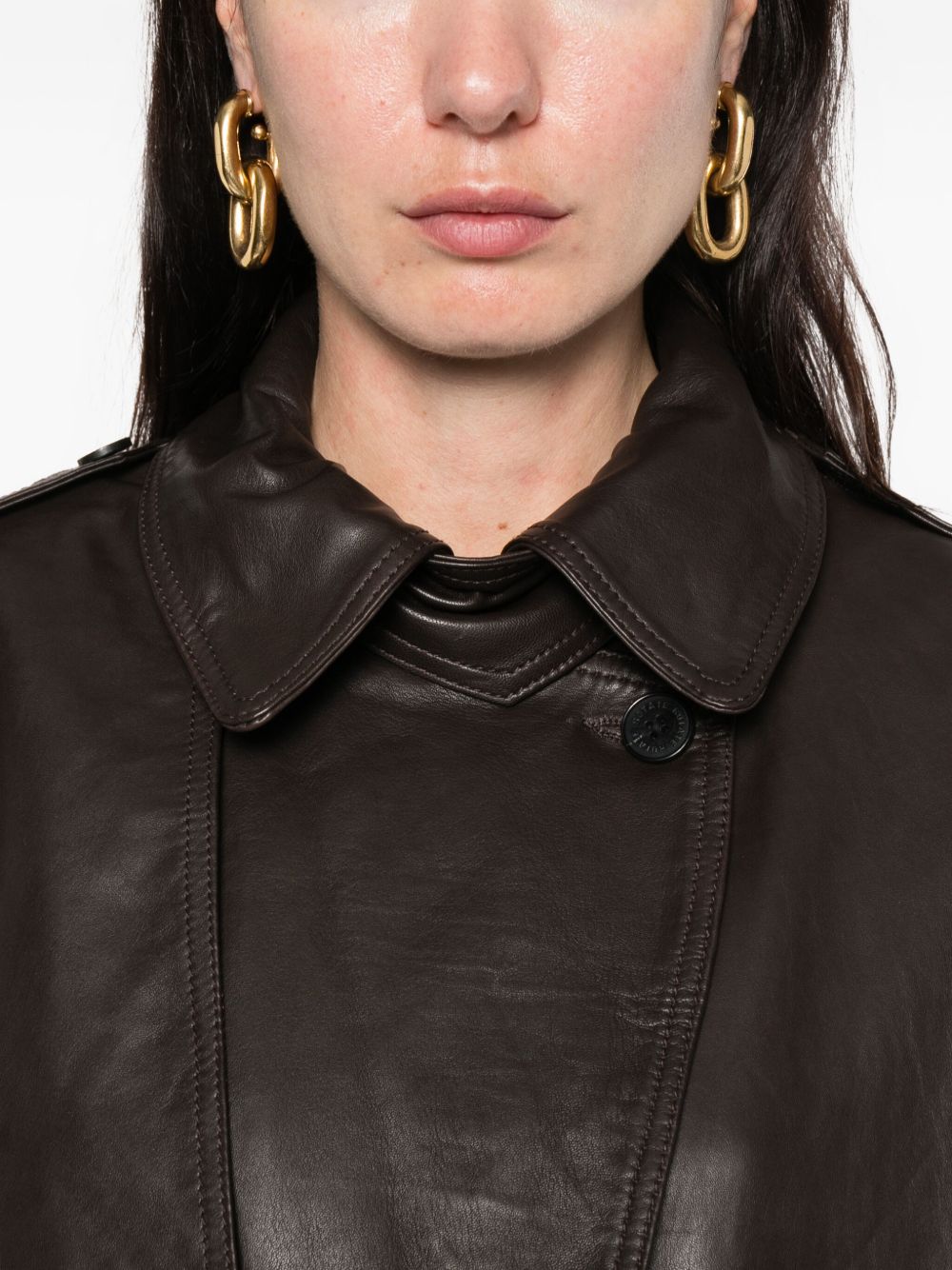 ROTATE Giacca biker in pelle di agnello marrone scuro con cintura