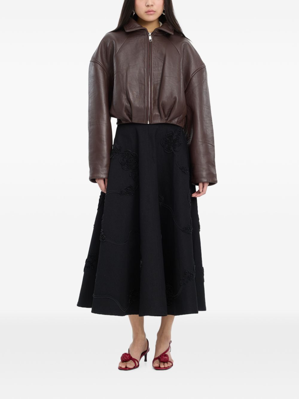 ROTATE Giacca blouson in pelle dal volume ampio