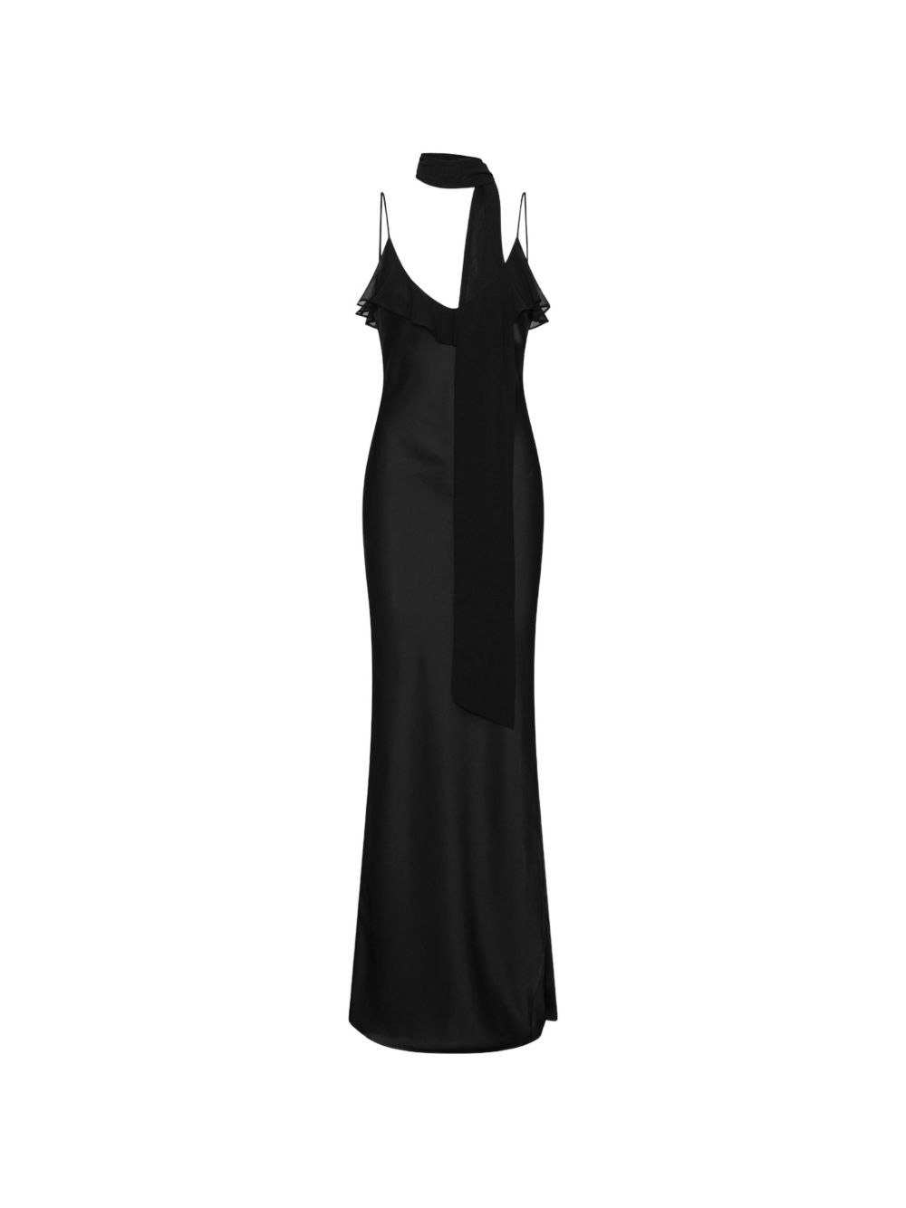 ROTATE Abito lungo V-neck in seta nero