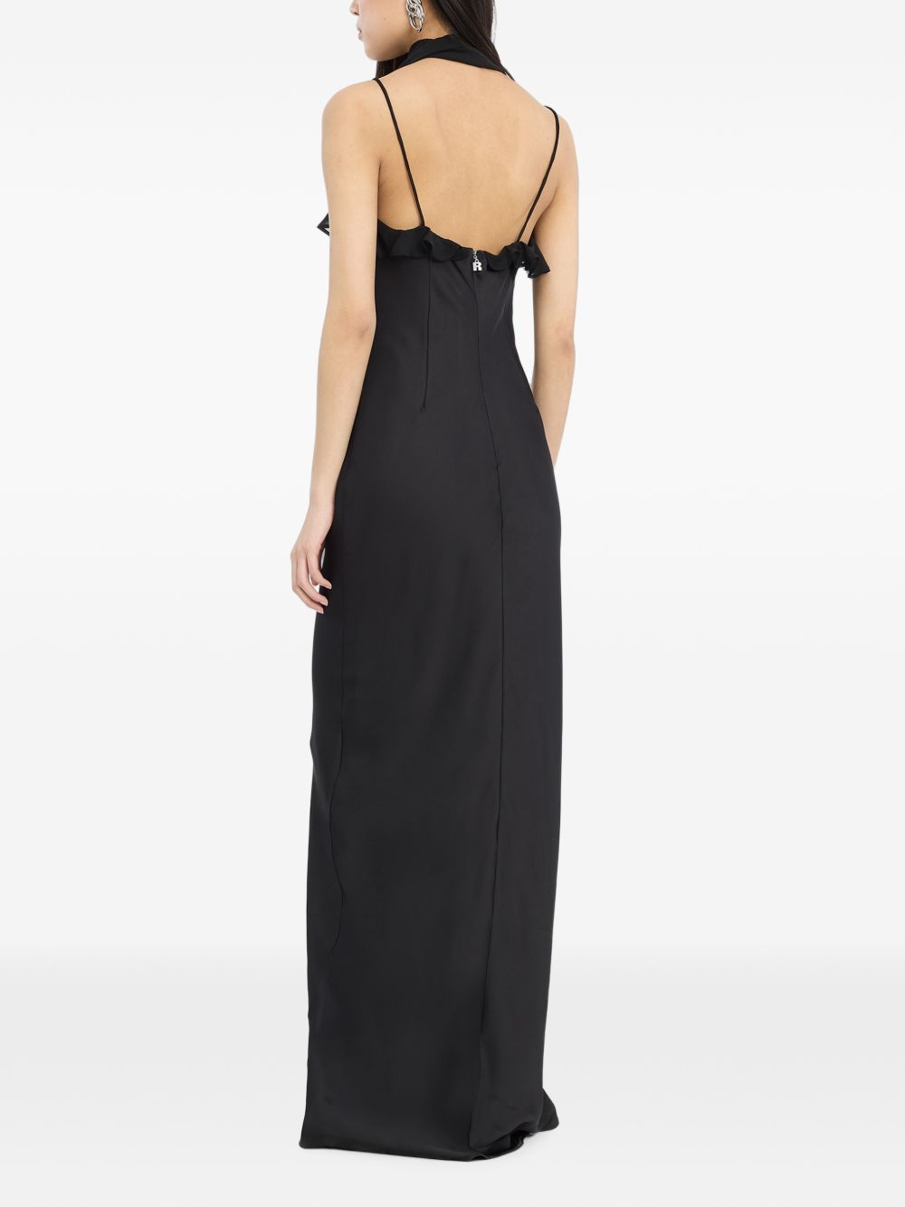 ROTATE Abito lungo V-neck in seta nero
