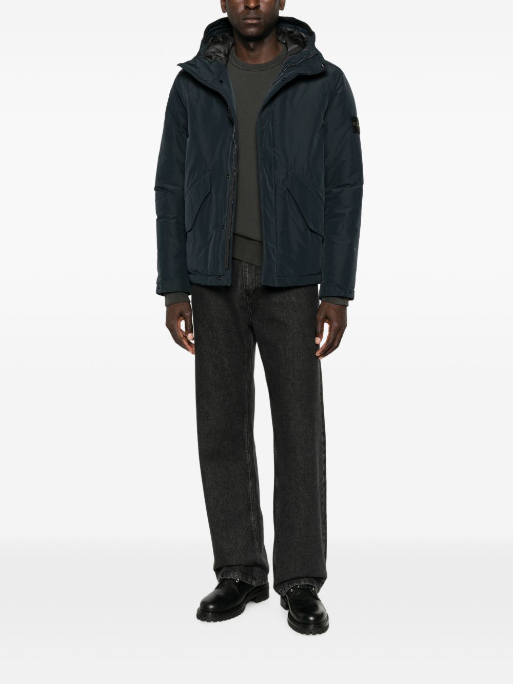 STONE ISLAND Giubbotto imbottito uomo blu notte con cappuccio