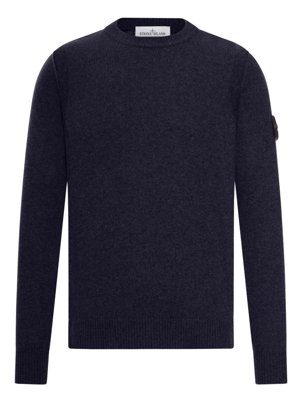STONE ISLAND Maglia blu scuro in lana con patch logo