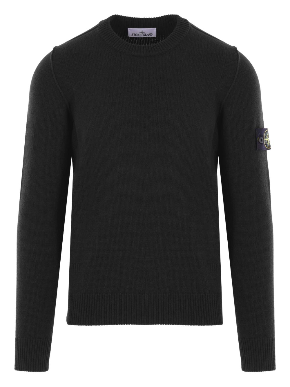 STONE ISLAND Maglia slim blu scuro in lana con patch logo