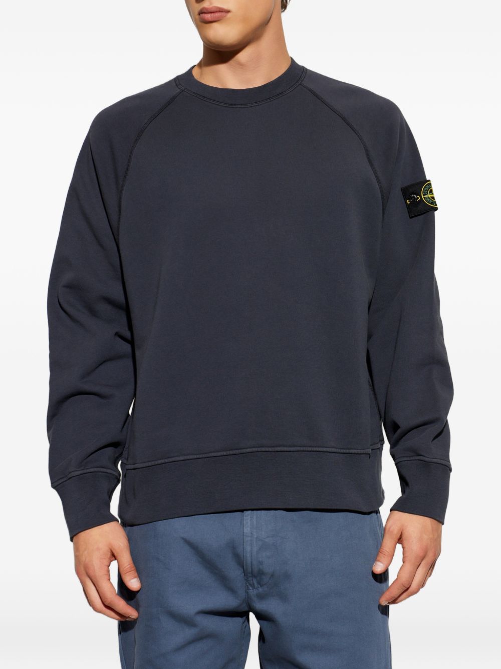 STONE ISLAND Felpa girocollo blu in cotone