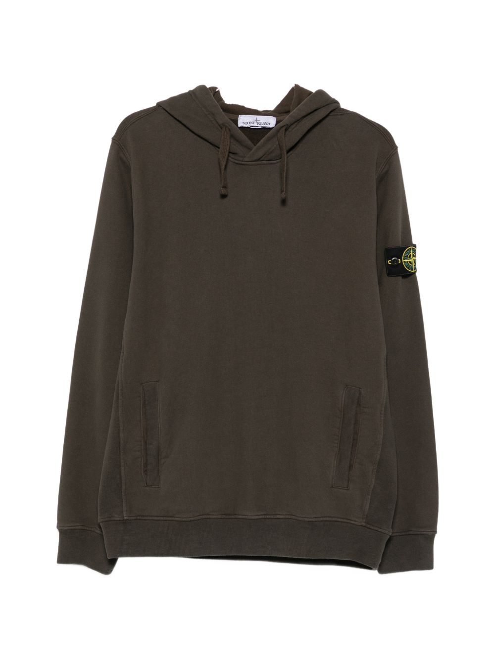 STONE ISLAND Felpa verde militare in cotone con cappuccio