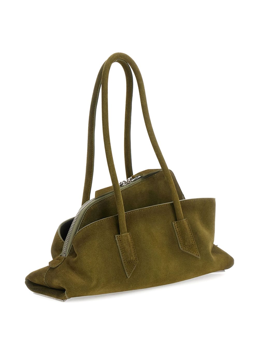 THE ATTICO Borsa a spalla La Passeggiata Small in suede verde oliva