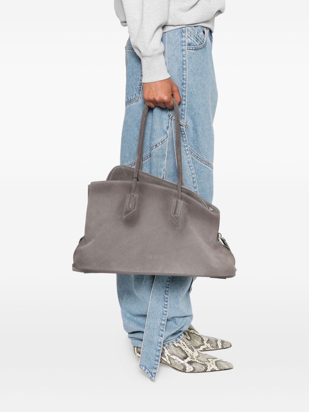 THE ATTICO Borsa a spalla La Passeggiata Medium in suede grigio