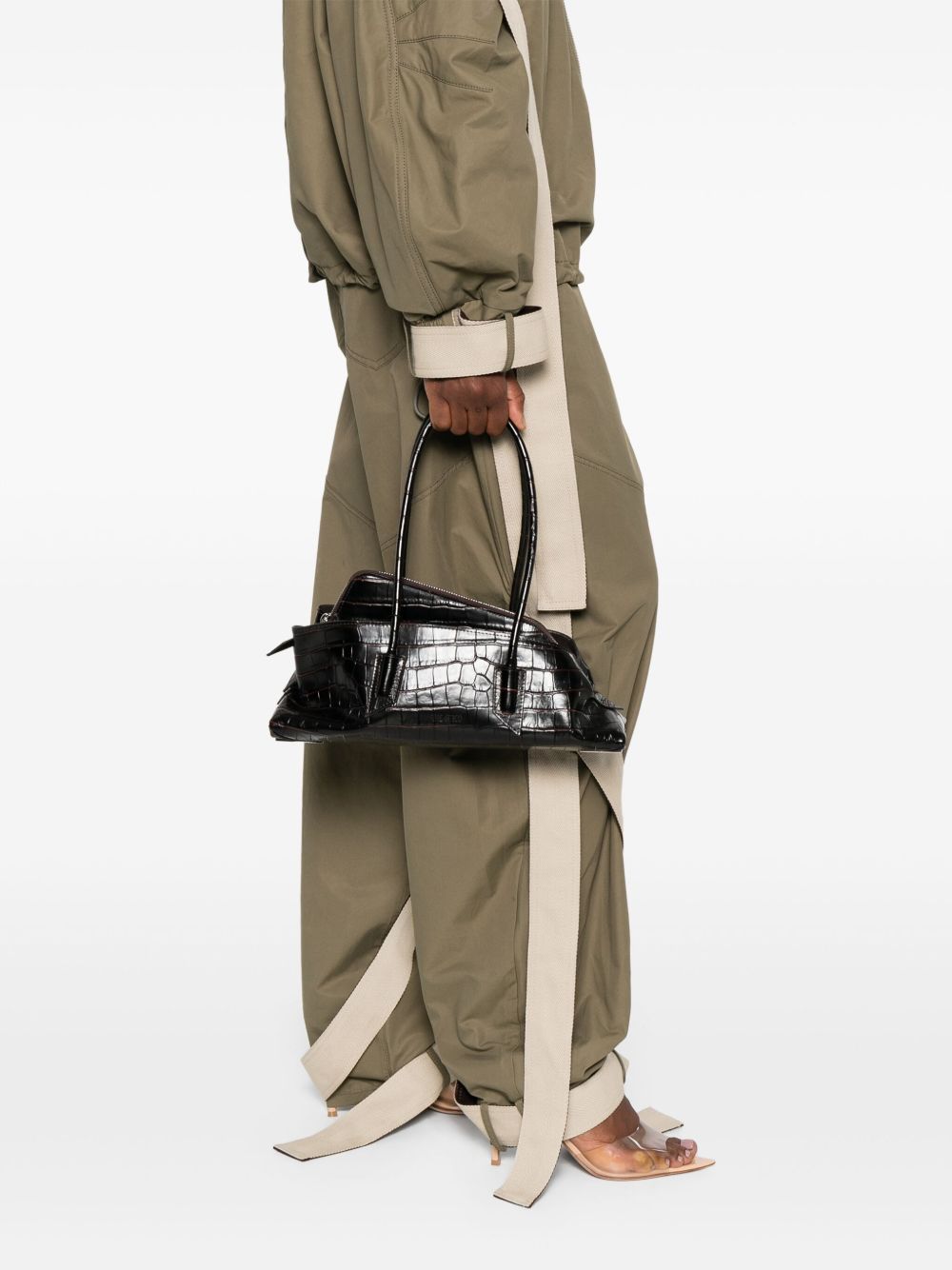 THE ATTICO Borsa a spalla La Passeggiata Small in pelle marrone cocco
