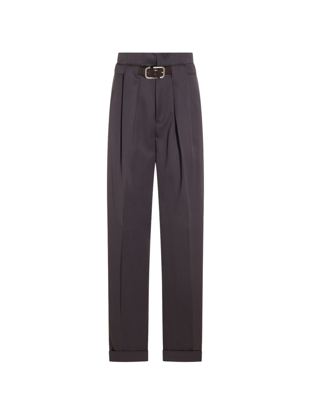 THE ATTICO Pantaloni grigi a vita alta in lana con cintura integrata