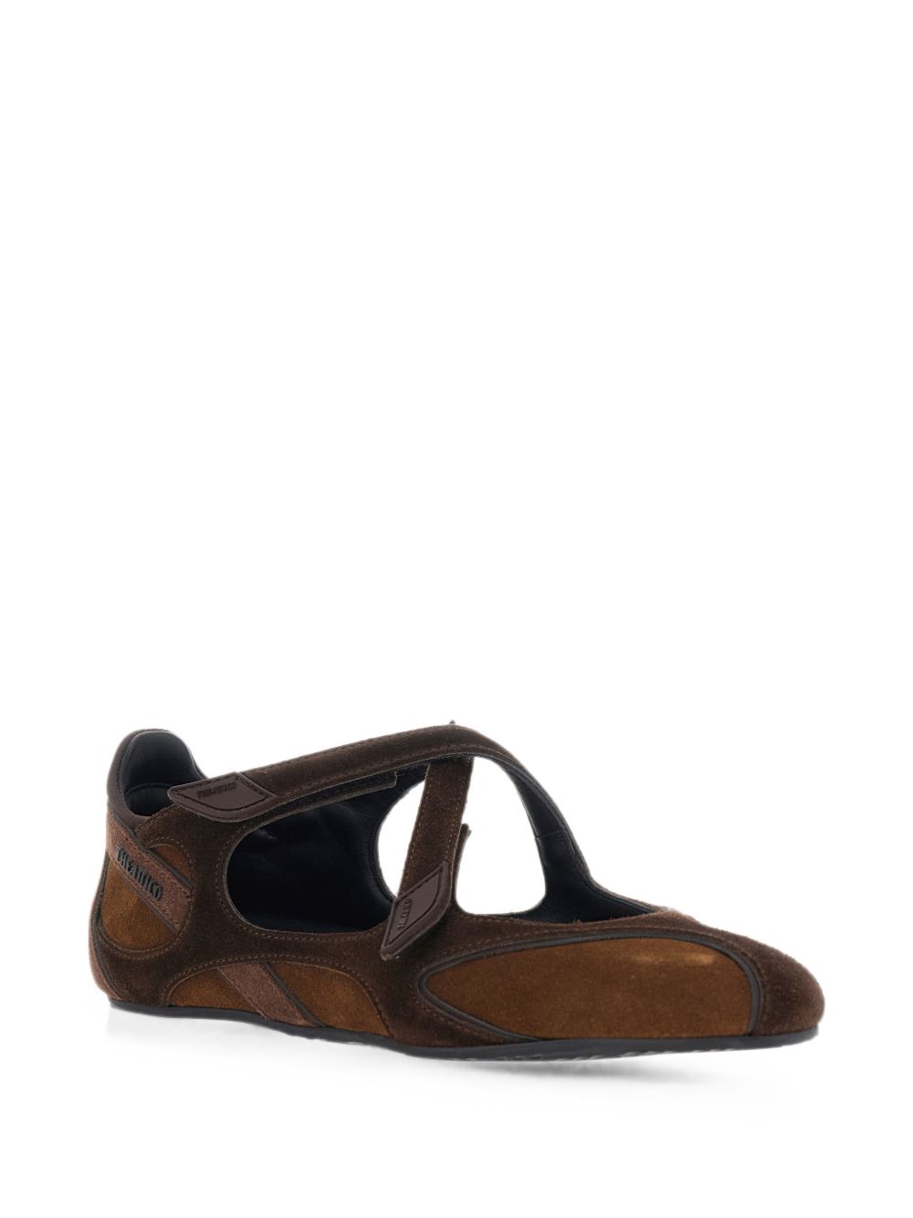 THE ATTICO Ballerine marroni in pelle suede con cinturini incrociati