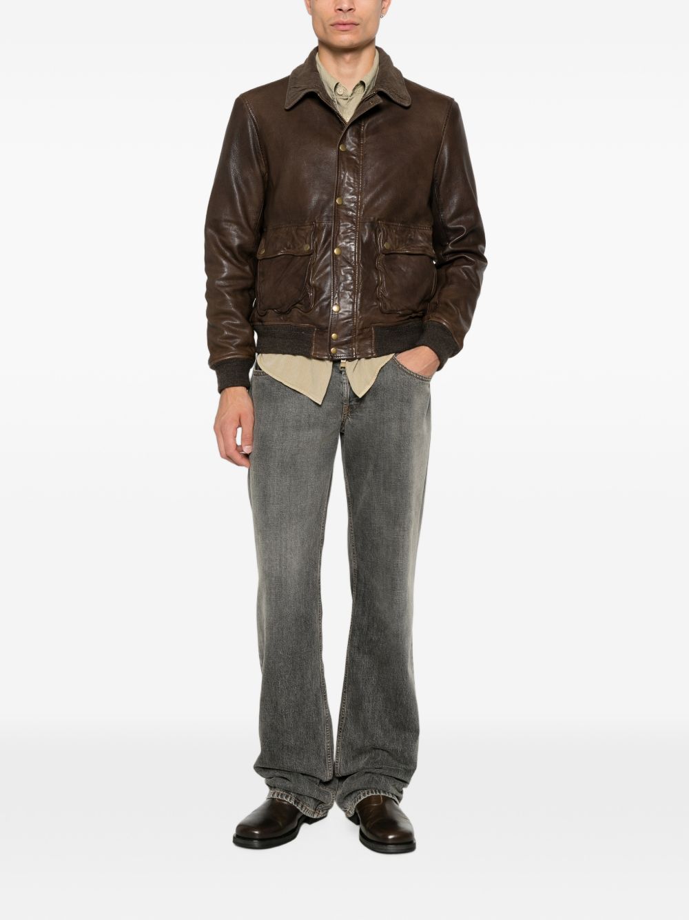 THE JACK AND JACKIE LEATHERS Giacca Ottaviano in pelle marrone con tasche