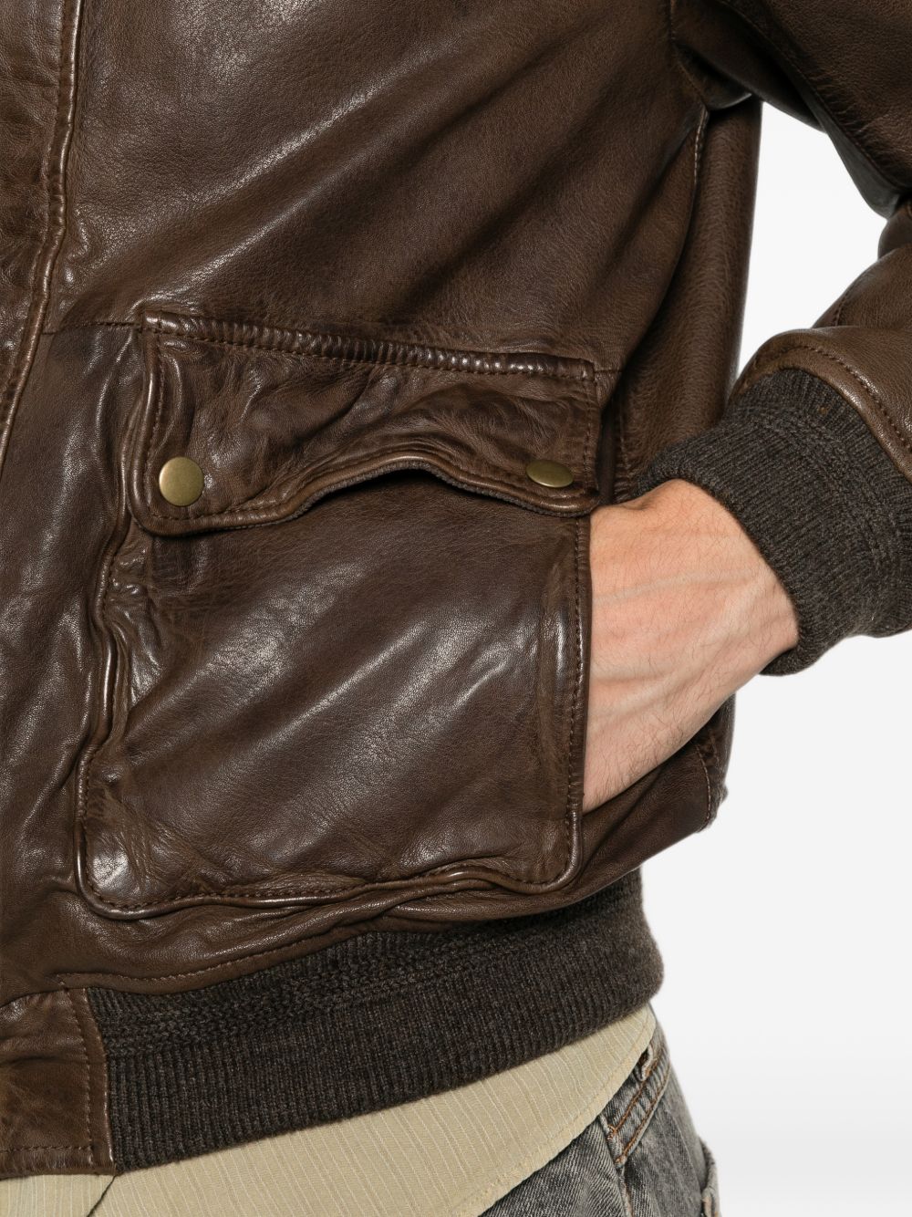 THE JACK AND JACKIE LEATHERS Giacca Ottaviano in pelle marrone con tasche