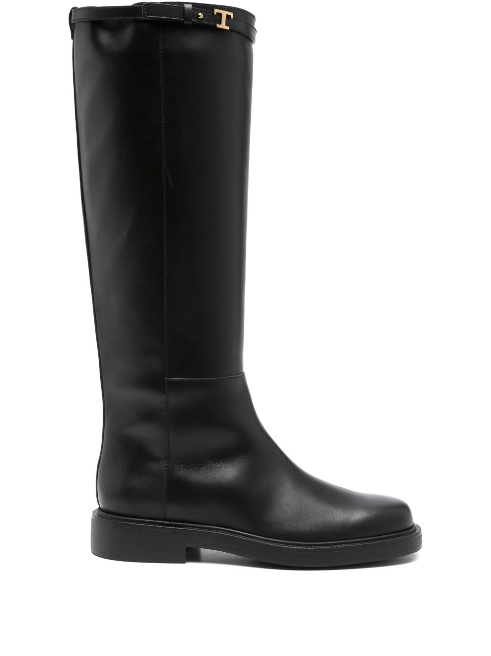 TODS Stivale alto in pelle nero con cinturino e fibbia