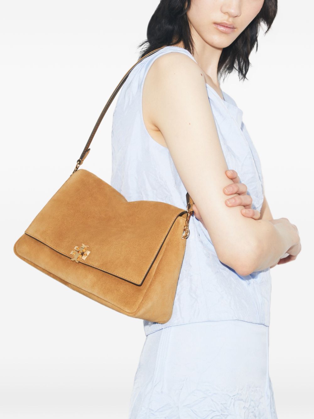 TORY BURCH Borsa a spalla Charlie in suede italiano con patta e tracolla regolabile