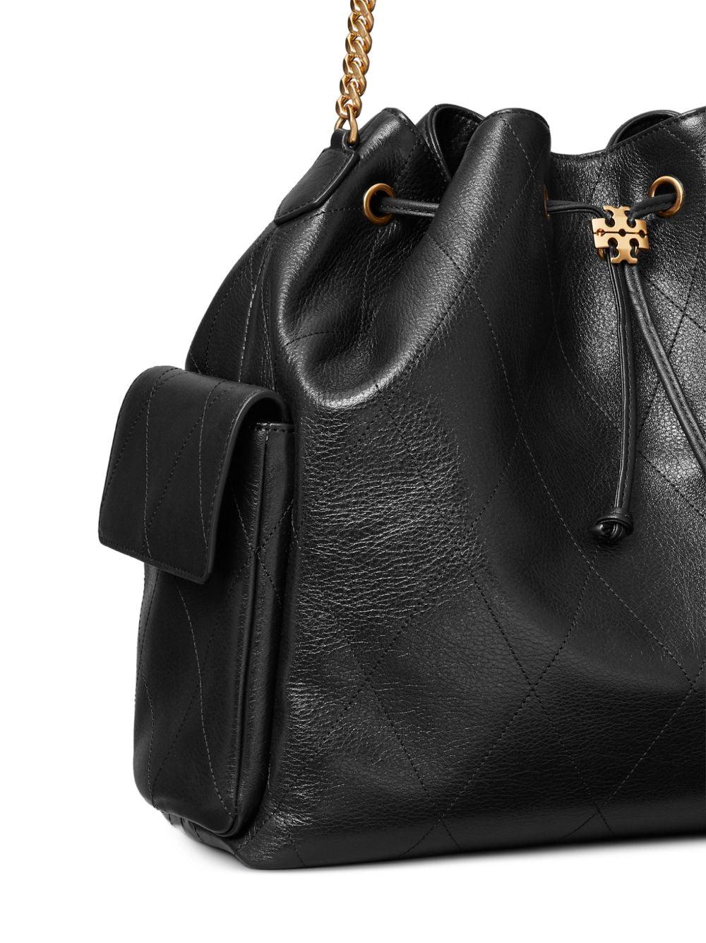 TORY BURCH Borsa a spalla Charlie grande trapuntata in pelle martellata con catena