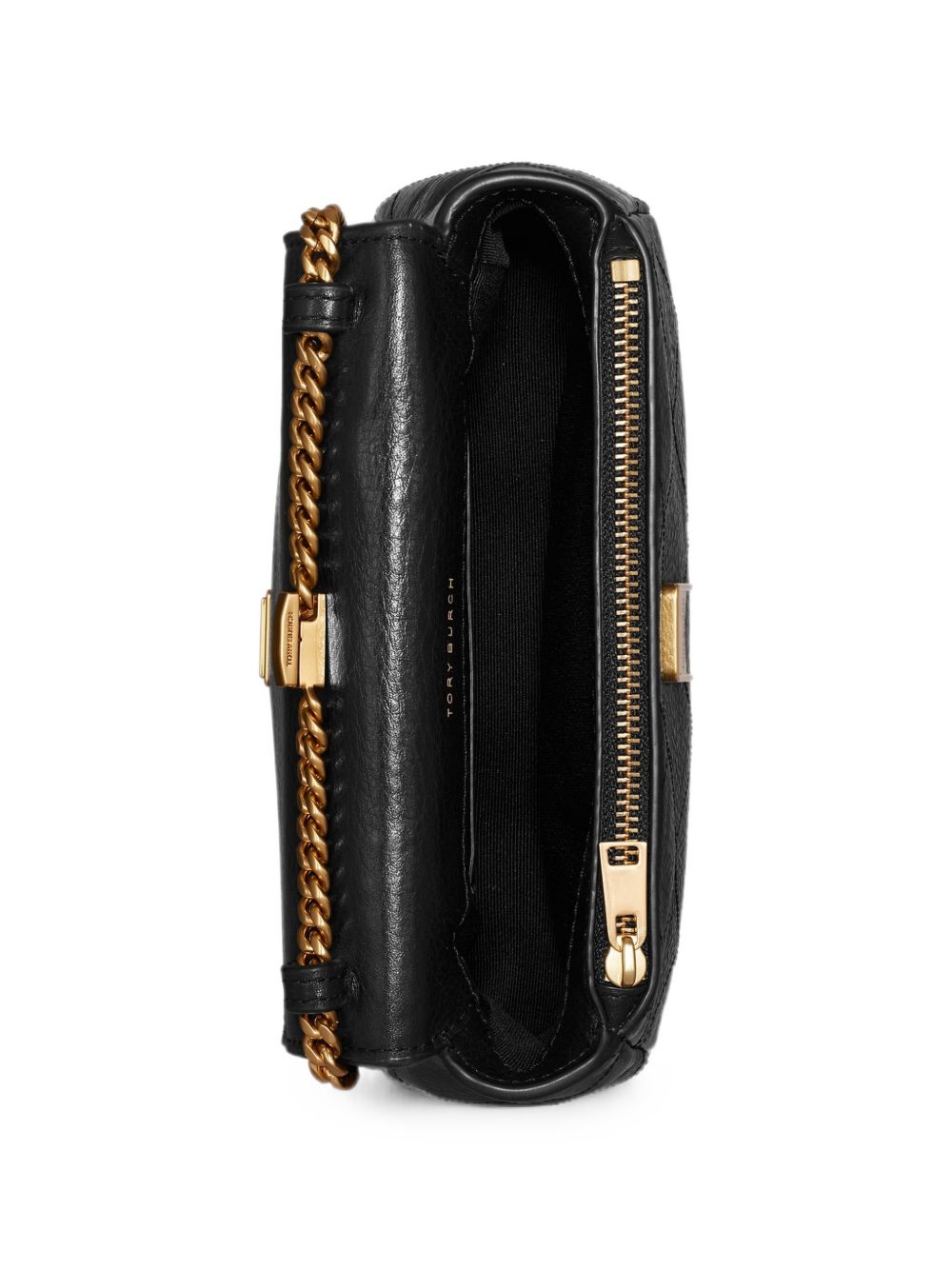 TORY BURCH Borsa a mano Charlie in pelle nera con logo e catena dorata