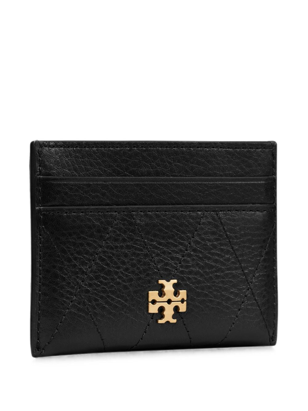 TORY BURCH Portacarte Charlie in pelle nera con logo dorato