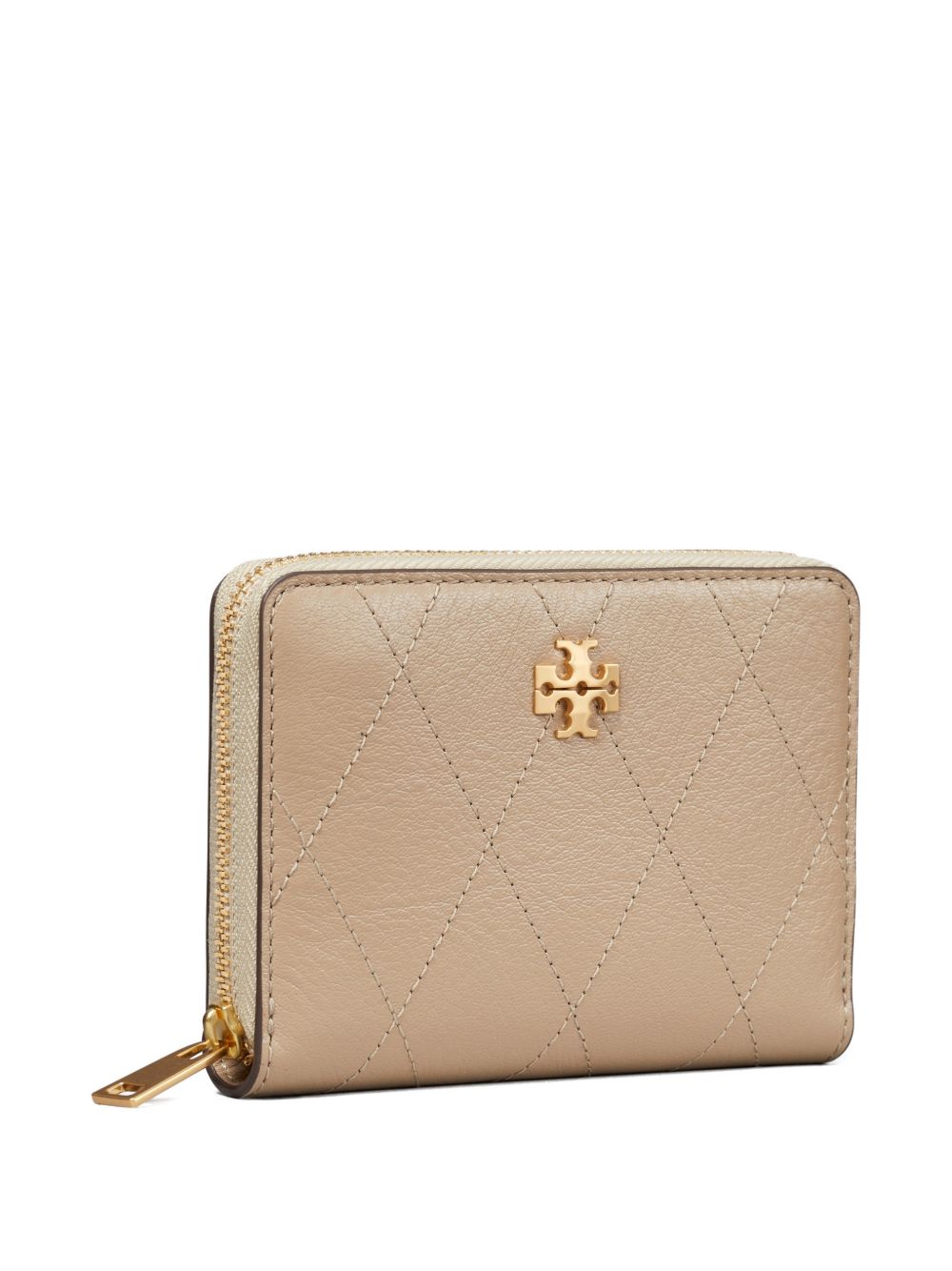 TORY BURCH Portafoglio Charlie matelassé piccolo con zip in pelle martellata