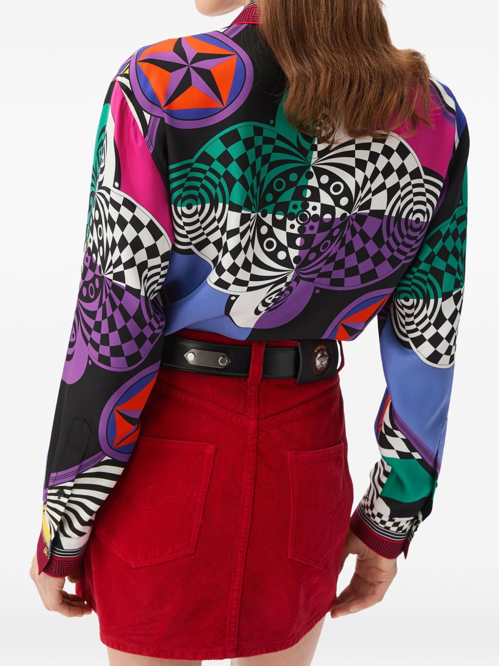 VERSACE Camicia in seta con fantasia geometrica multicolore