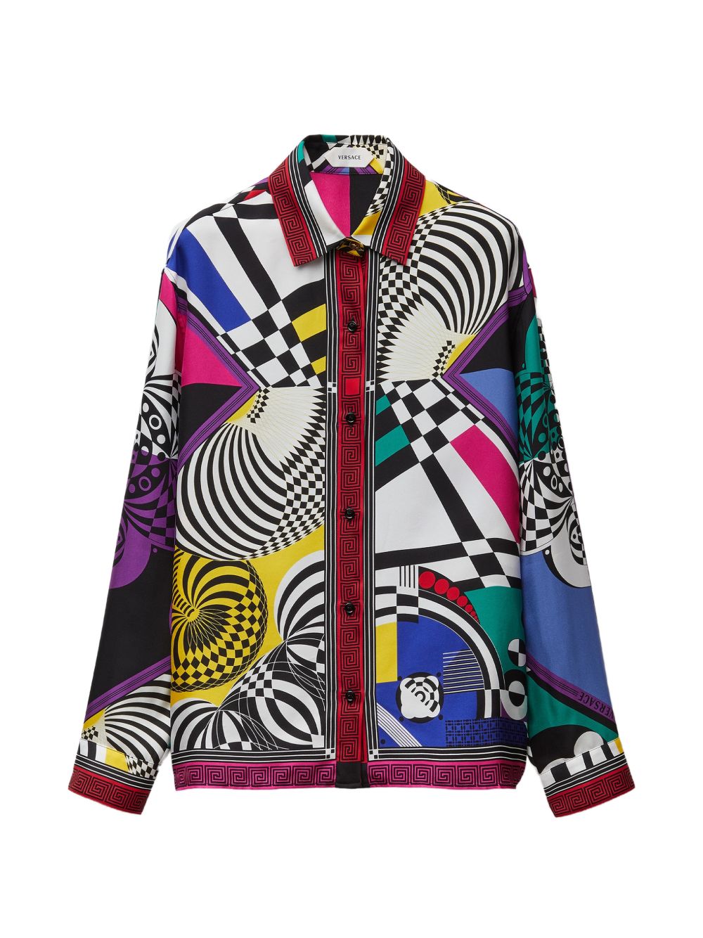 VERSACE Camicia in seta con fantasia geometrica multicolore