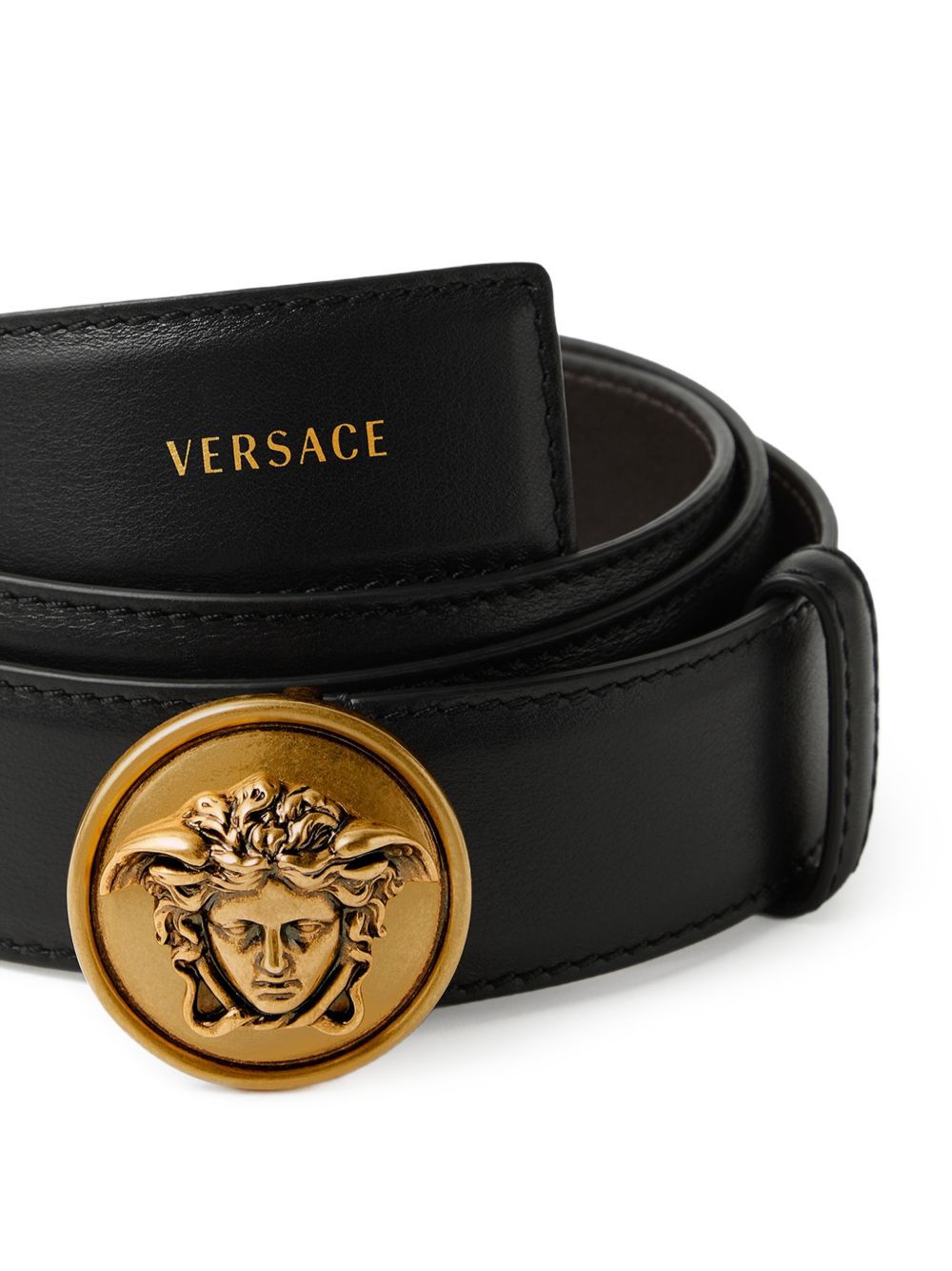 VERSACE Cintura nera in pelle con fibbia Medusa