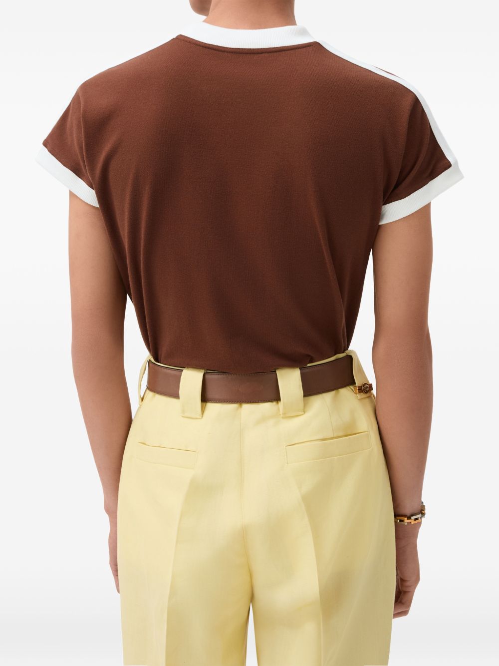 VERSACE T-shirt marrone in cotone con logo Medusa ricamato