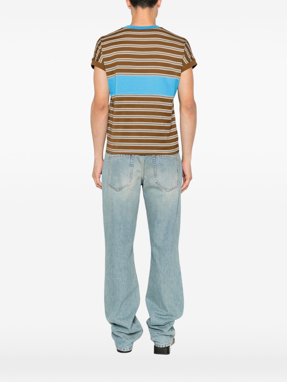 VERSACE T-shirt in cotone a righe con intarsio logo Versace
