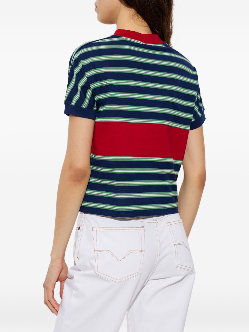 VERSACE T-shirt a righe in cotone con dettaglio rosso e logo ricamato
