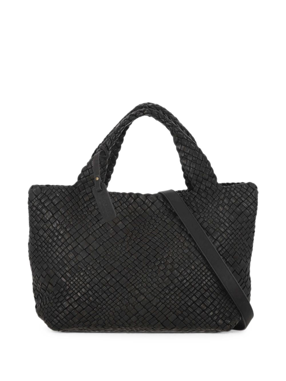 VISONA Borsa DREAM in pelle intrecciata nera