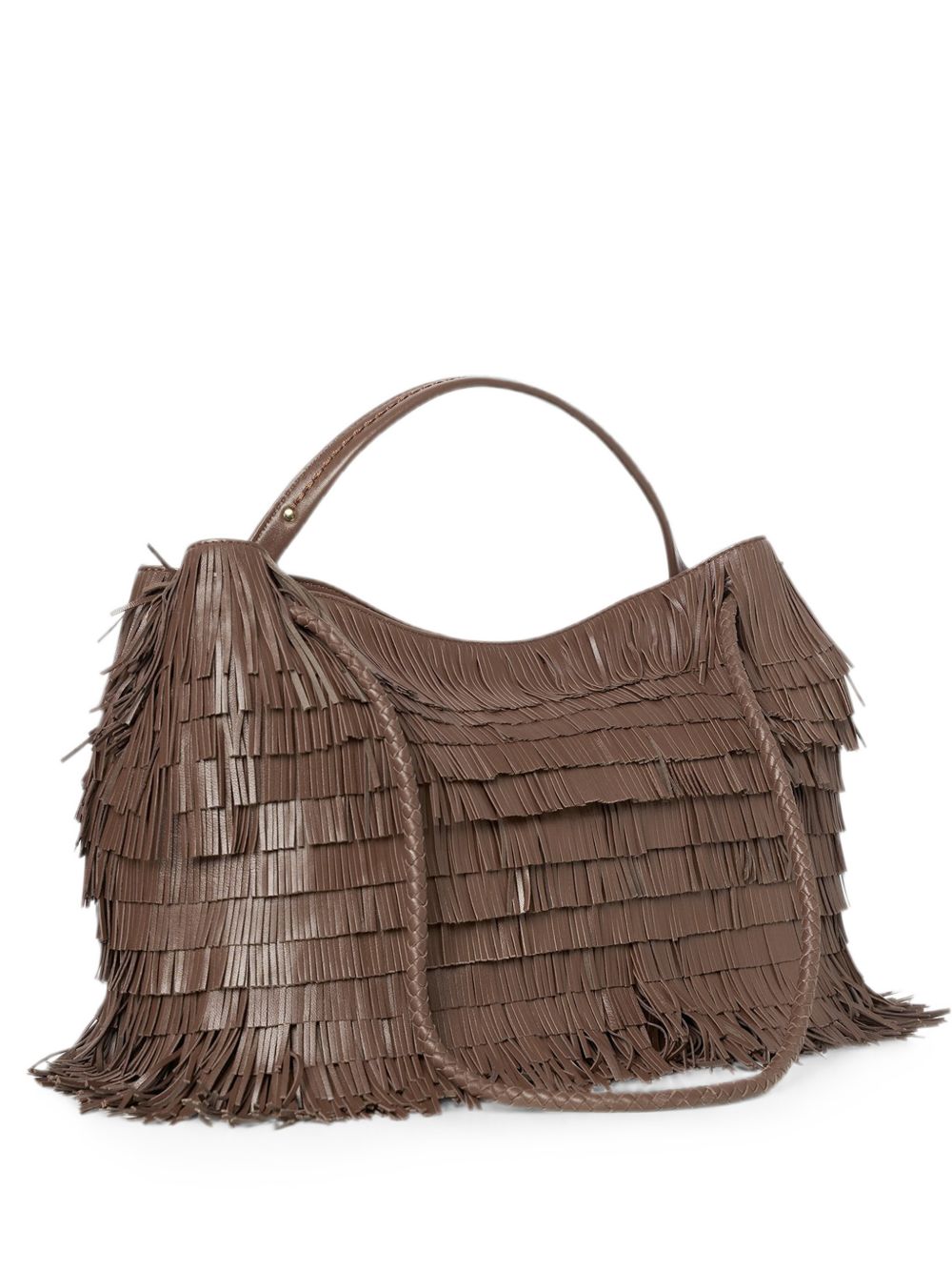 VISONA Borsa NAPPA CAFFÈ in pelle Nappa con frange all-over marrone