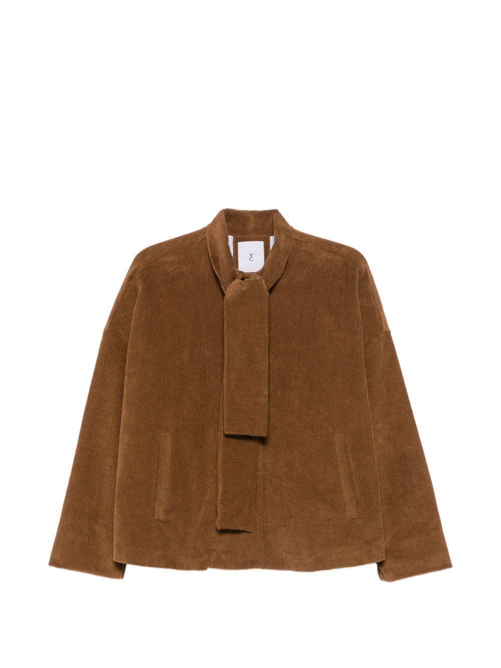 WHYCI Giacca-camicia in cotone marrone con dettaglio sciarpa