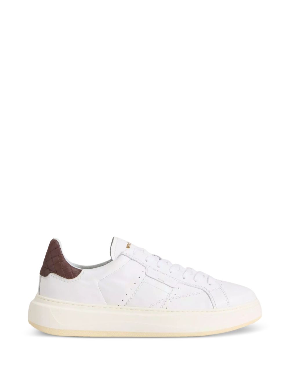 WOOLRICH Sneakers in pelle bianca con tallone marrone