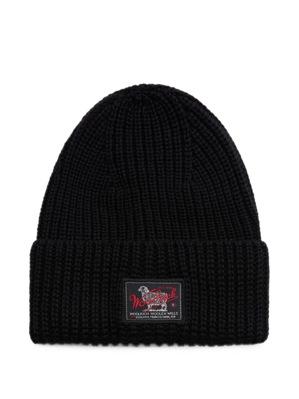 WOOLRICH Cappello nero in lana a coste