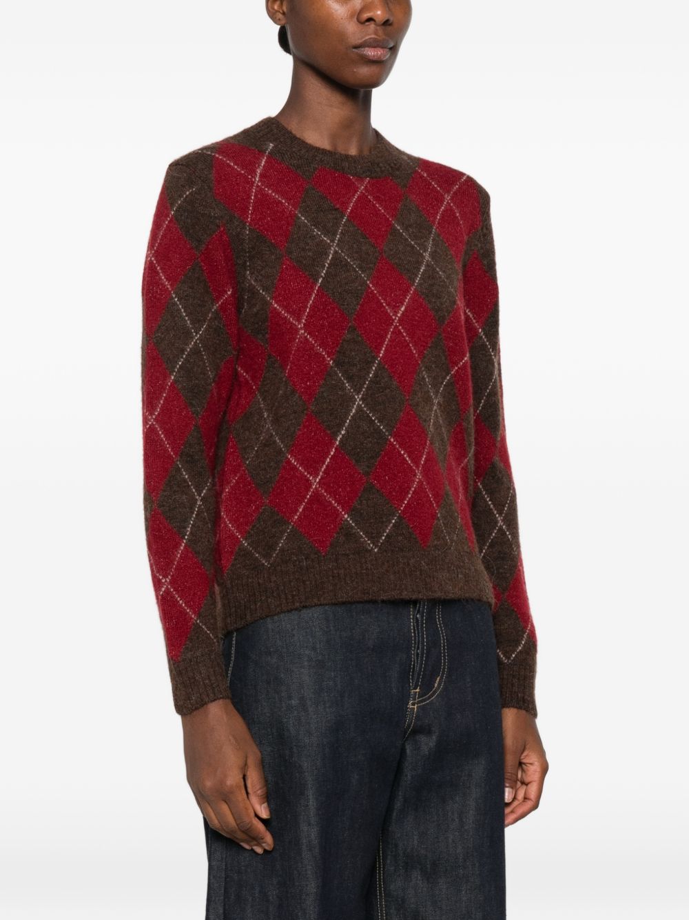 YERSE Maglia Girocollo Marrone e Rosso