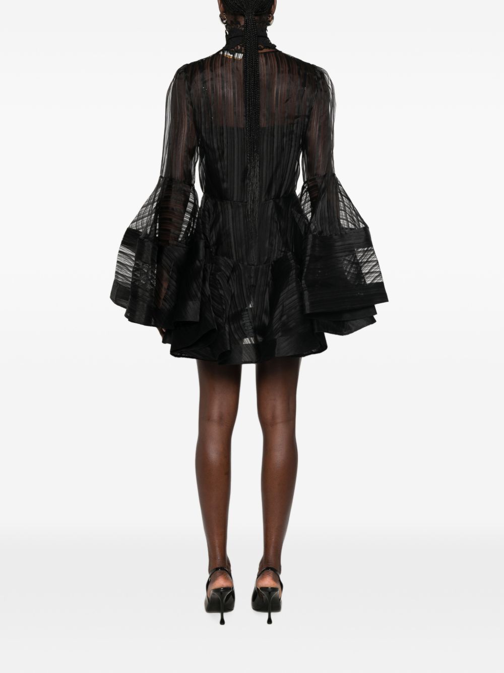 ZIMMERMANN Mini abito nero in organza di seta con maniche voluminose
