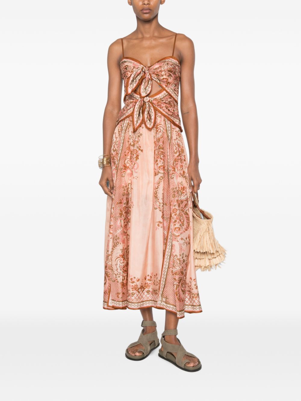 ZIMMERMANN Abito lungo floreale color pesca per cerimonie
