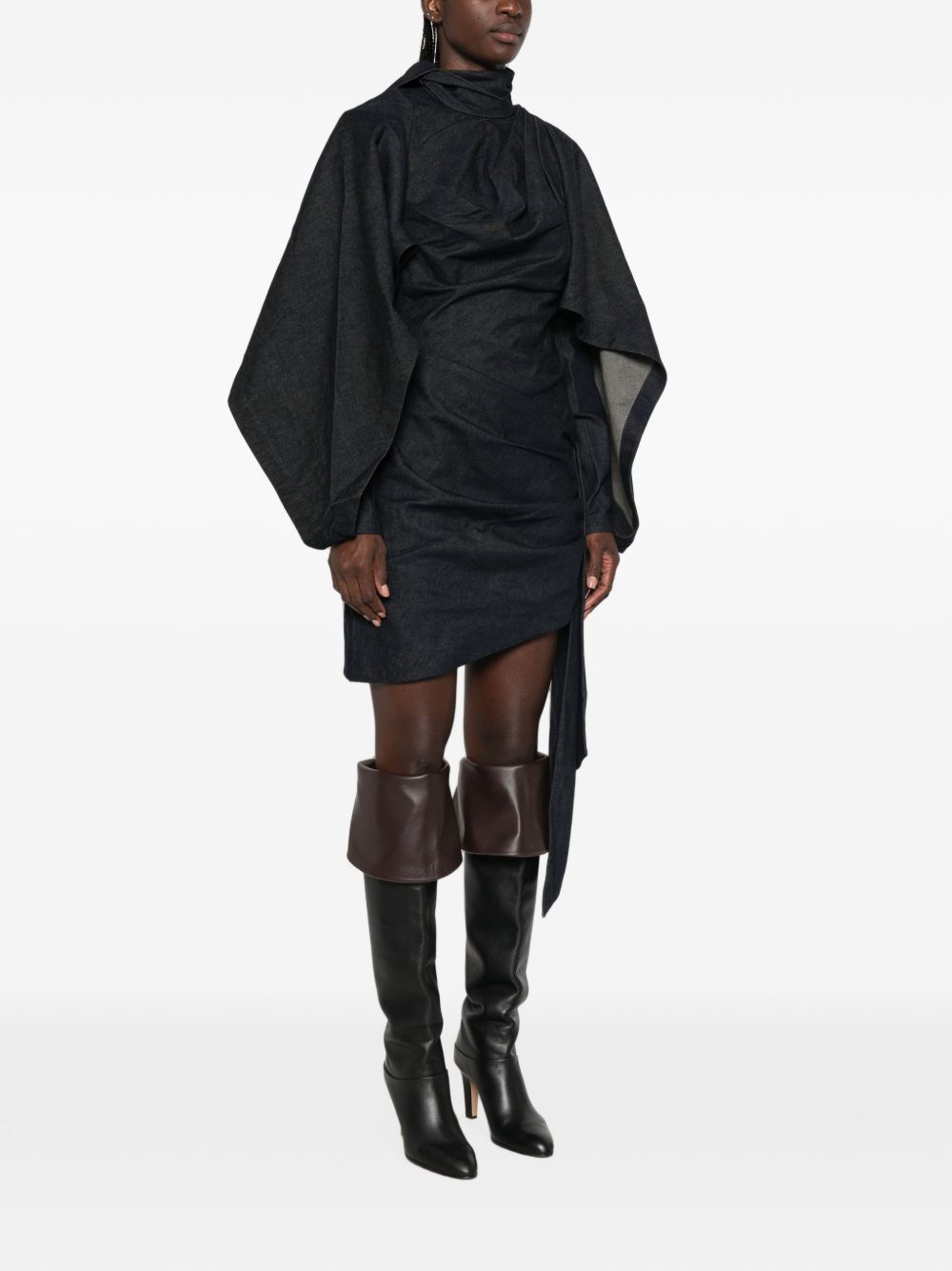 ZIMMERMANN Abito corto drappeggiato in denim blu Night Sky