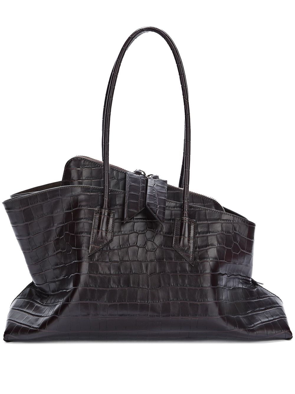 THE ATTICO Borsa a spalla marrone effetto cocco in pelle 'La Passeggiata Medium'
