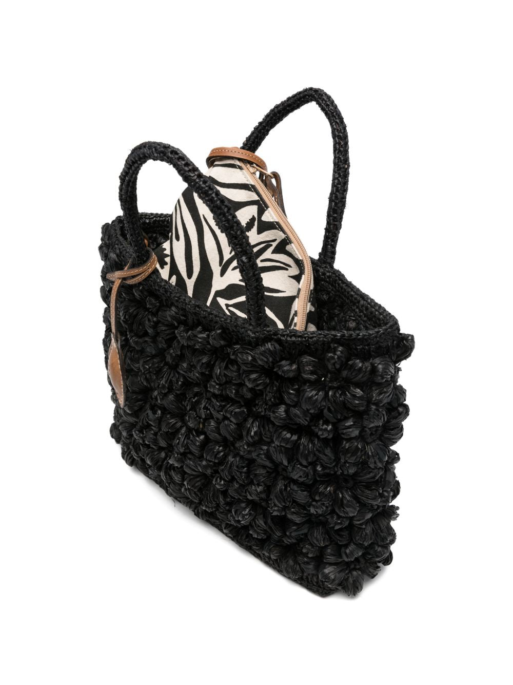 AFAR Borsa a mano Flower in rafia nera