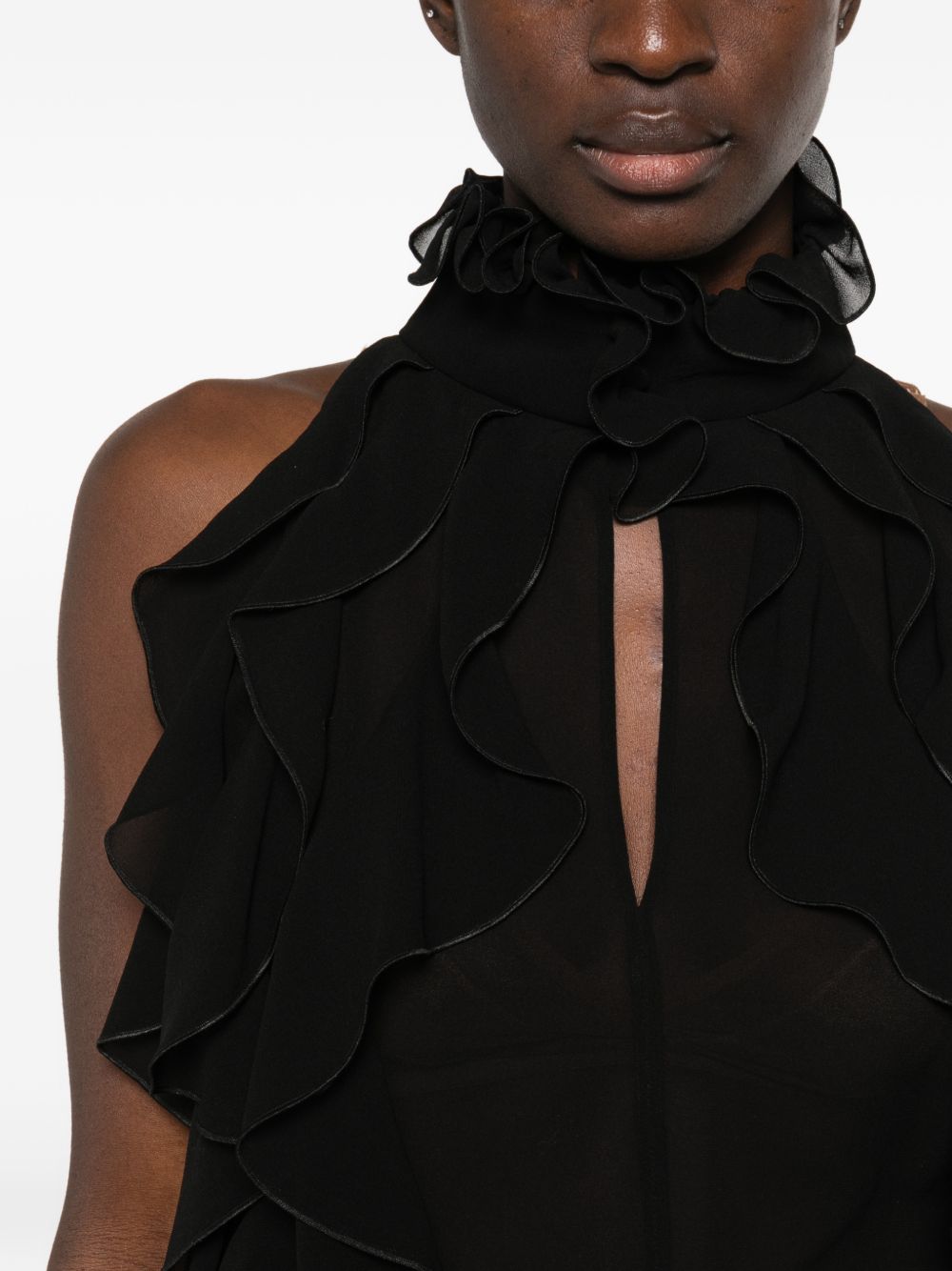 ALEXANDER McQUEEN Top in seta nera con scollo halter