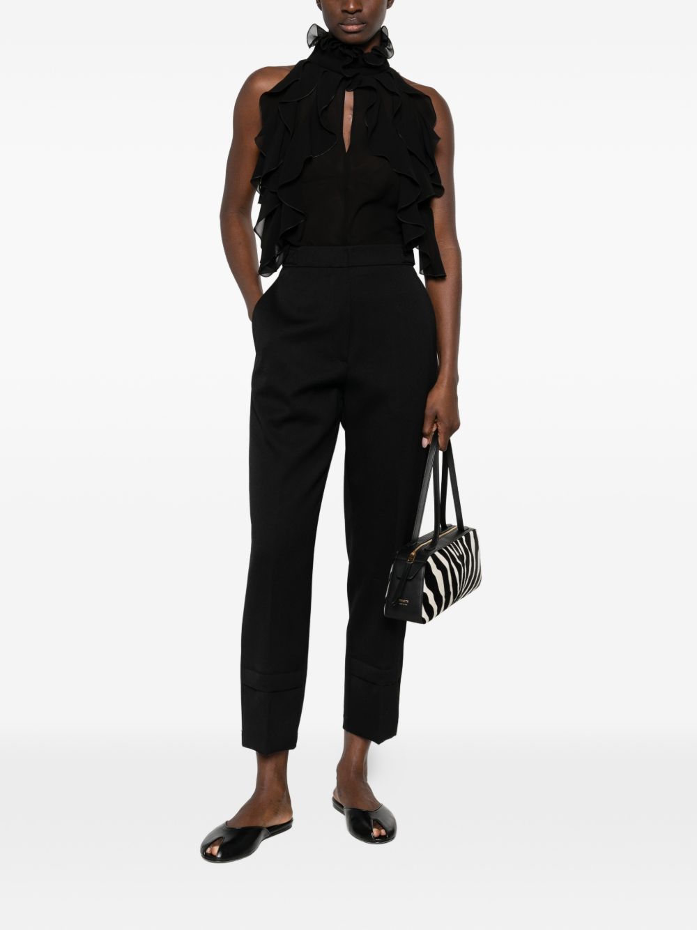 ALEXANDER McQUEEN Top in seta nera con scollo halter