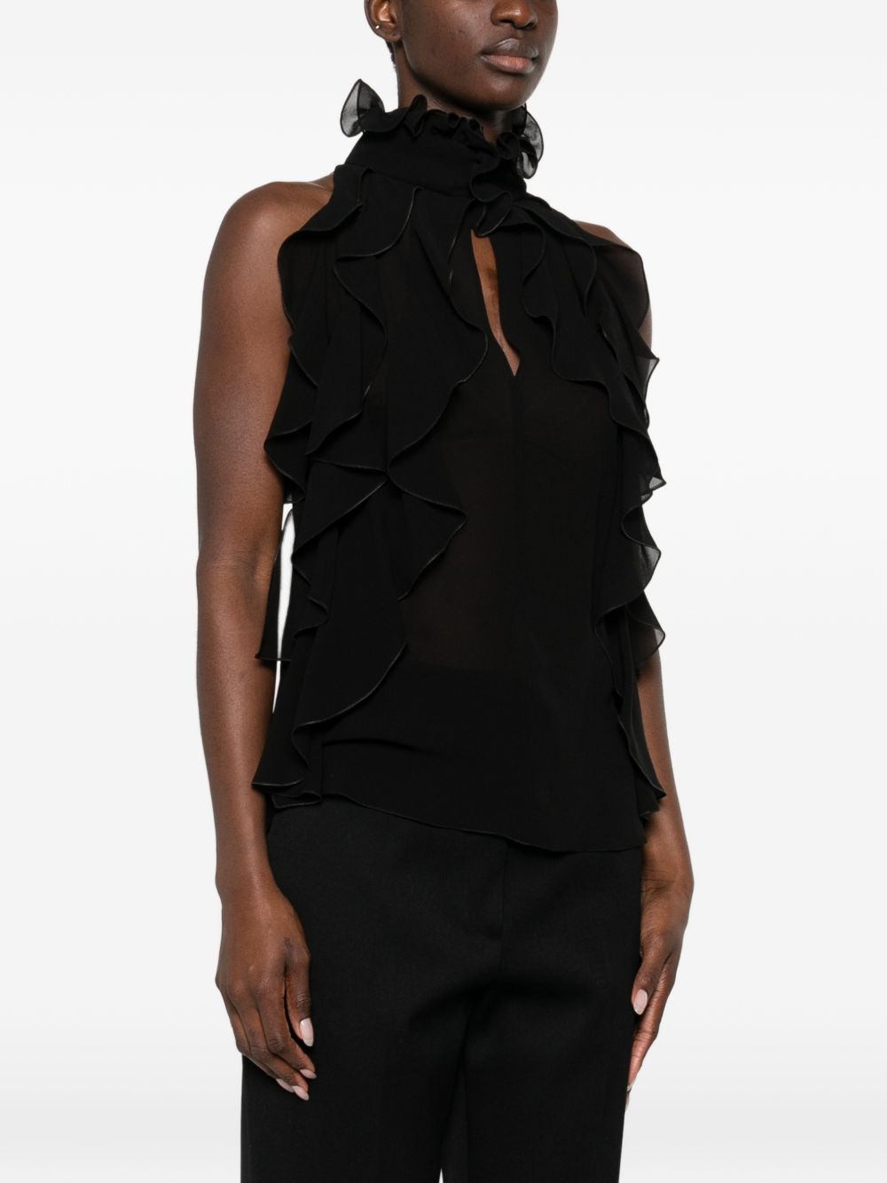 ALEXANDER McQUEEN Top in seta nera con scollo halter
