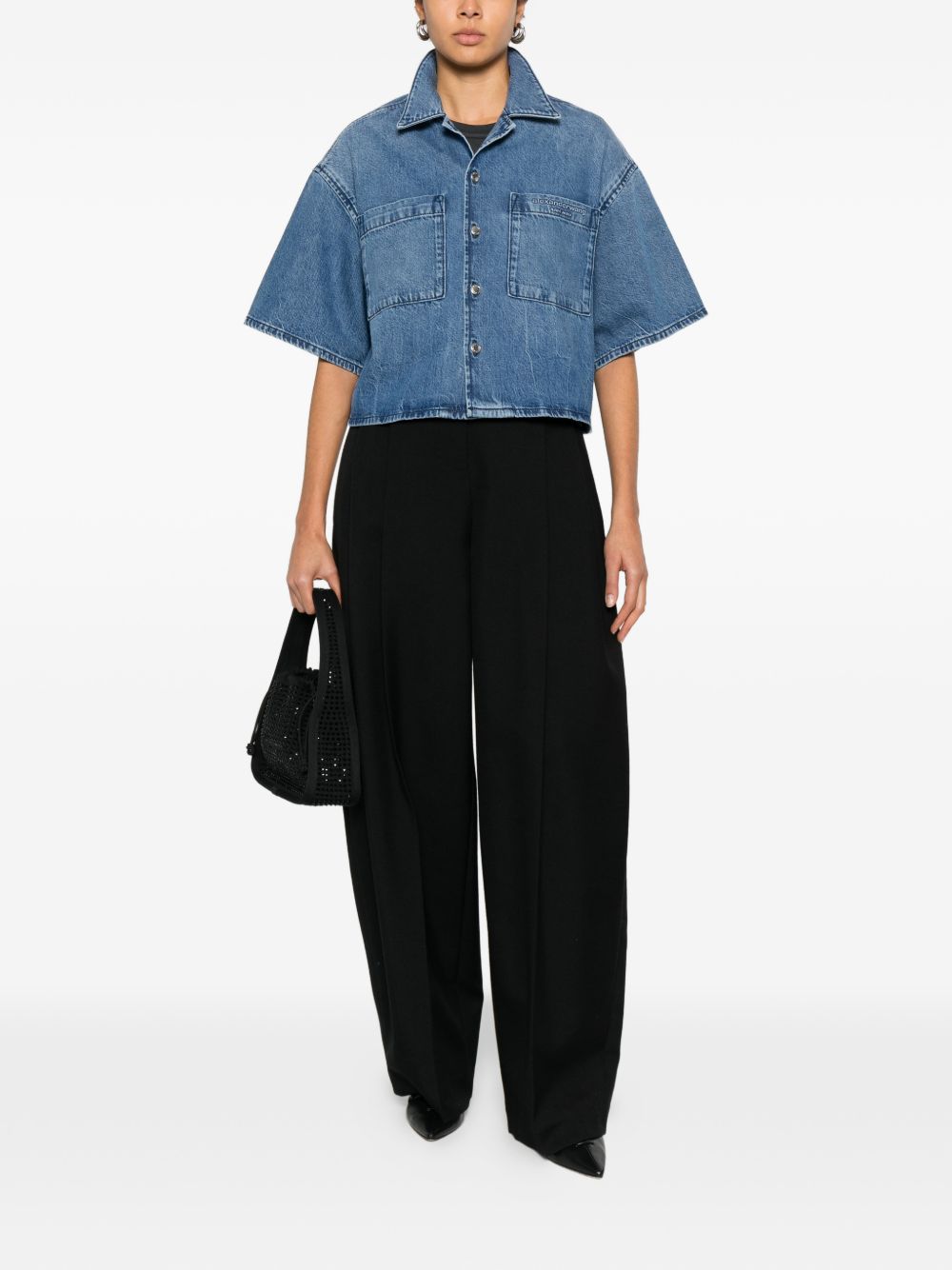 ALEXANDER WANG Camicia crop in denim