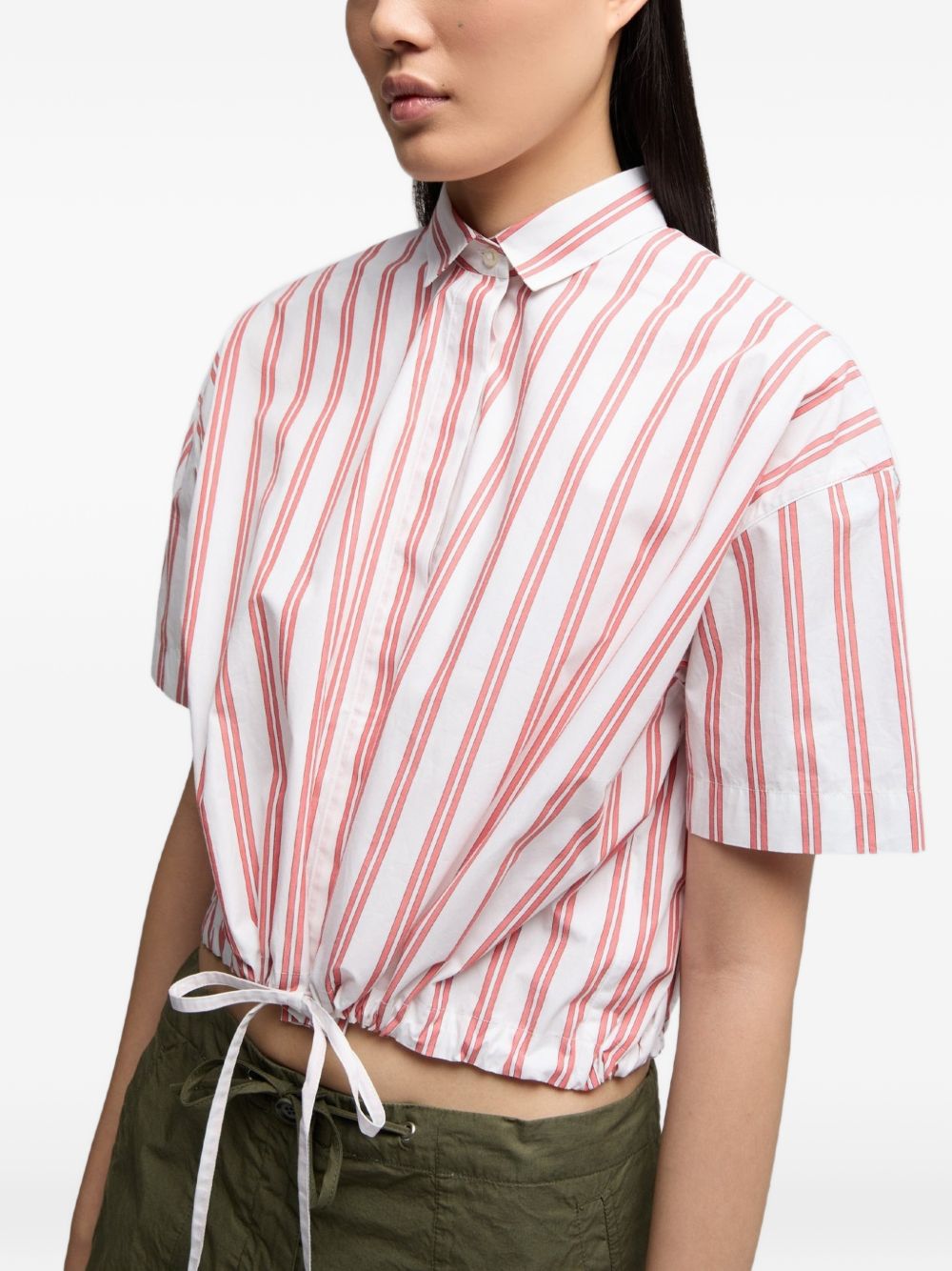 ASPESI Camicia a maniche corte a righe bianche e rosse in cotone
