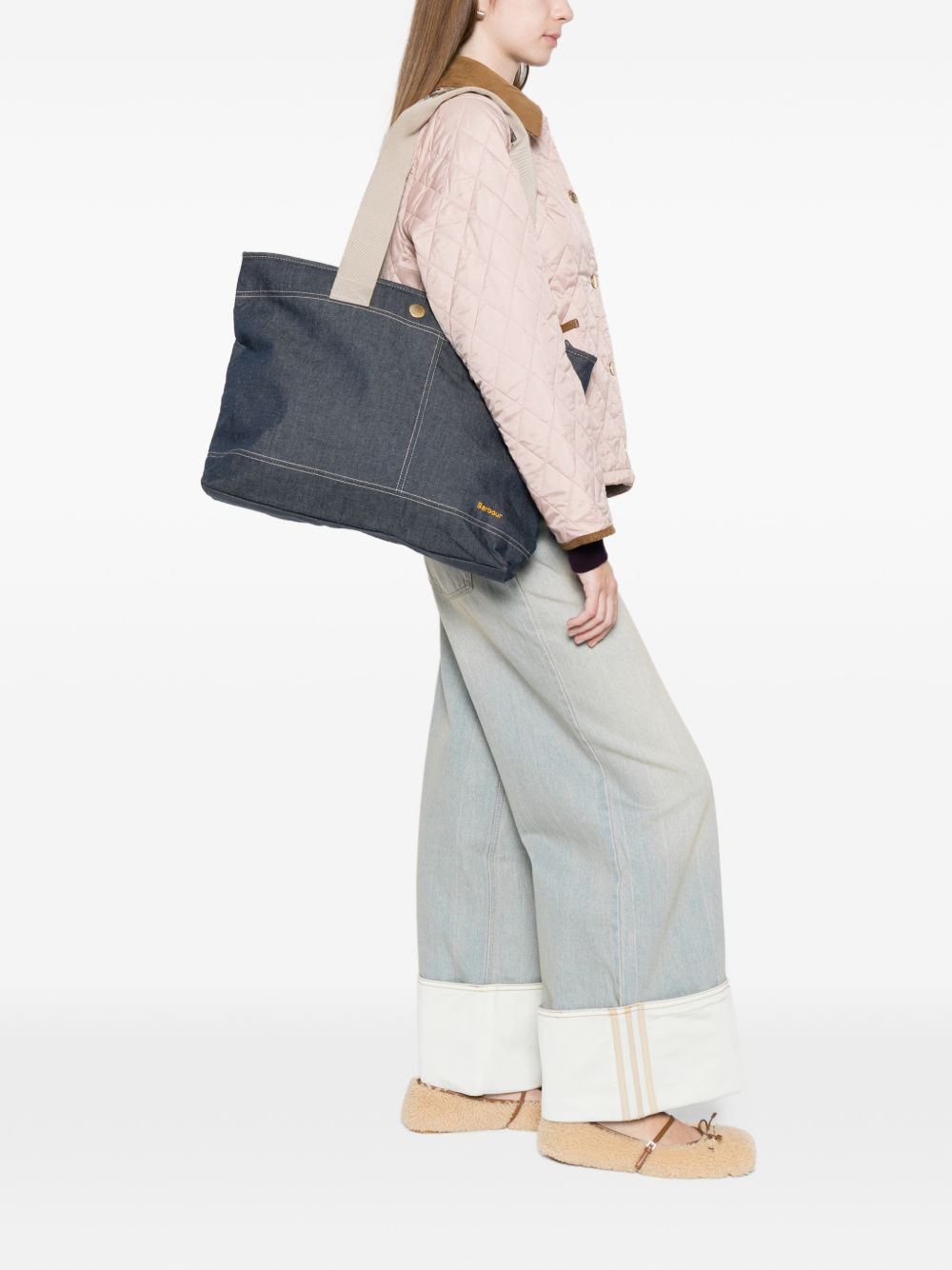 BARBOUR Borsa a mano in denim con logo cucito