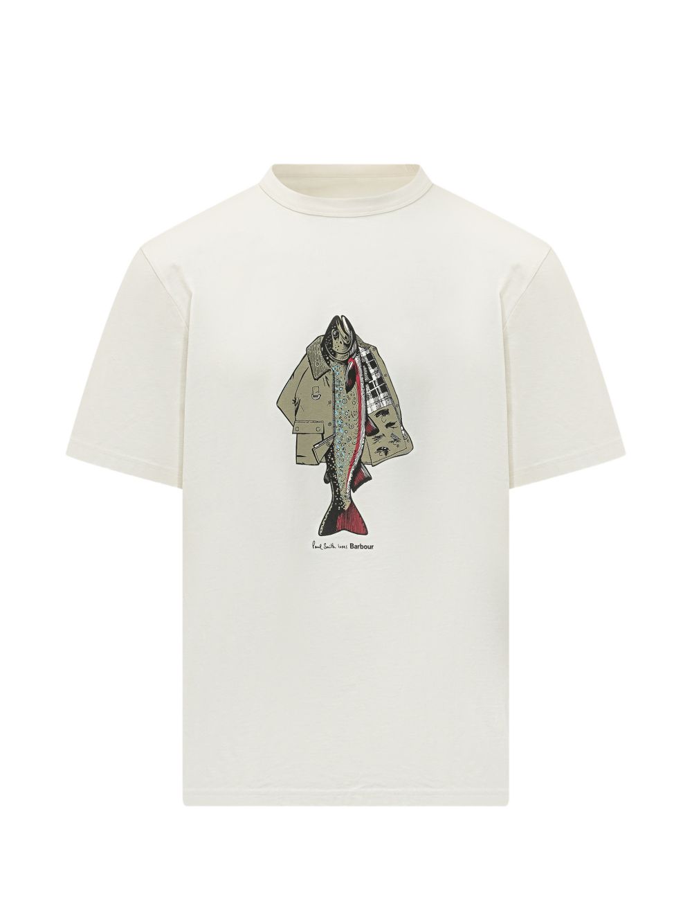 BARBOUR T-shirt bianca con pesce e giacca