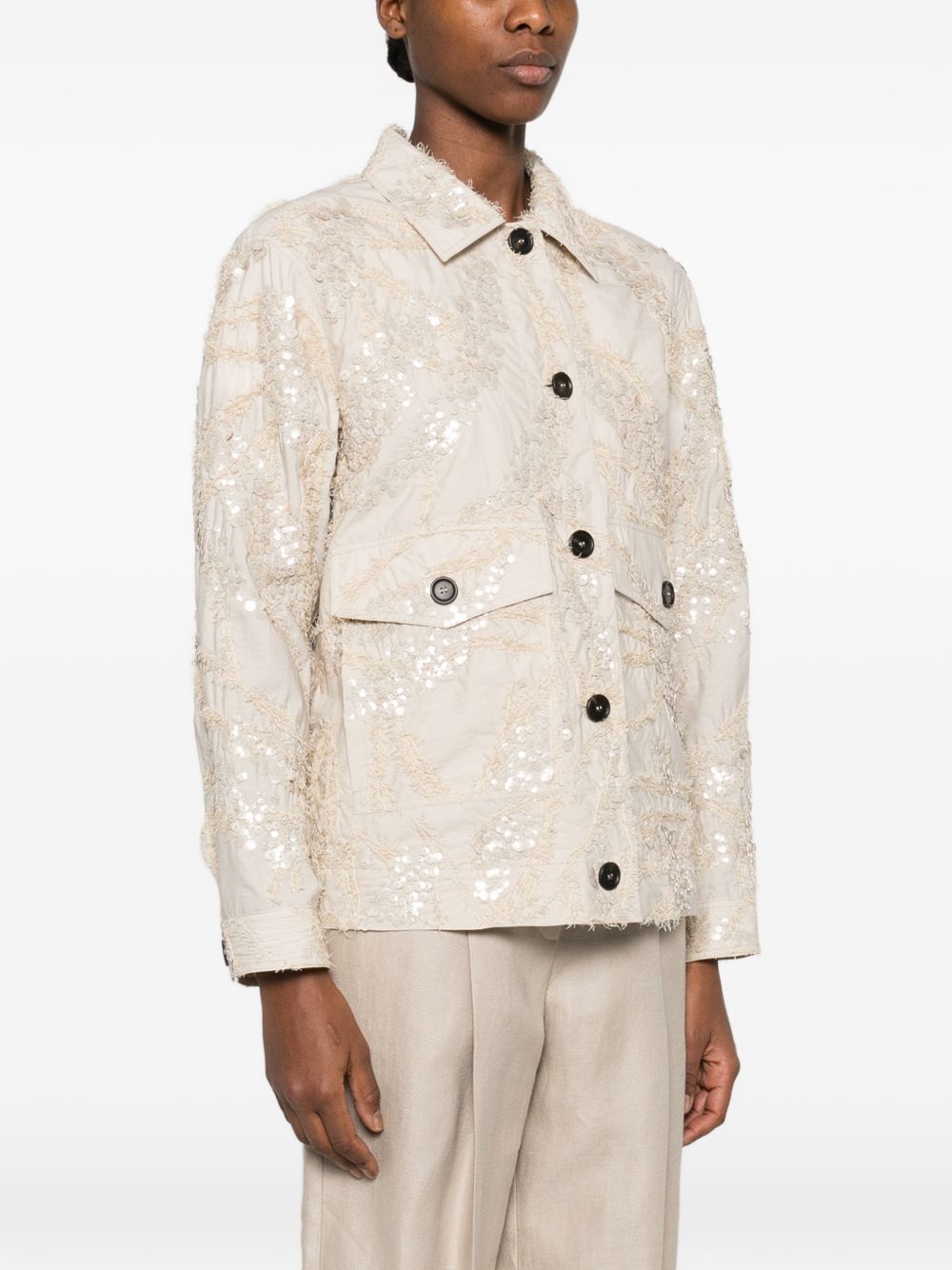 BRUNELLO CUCINELLI Giacca in cotone beige chiaro con paillettes
